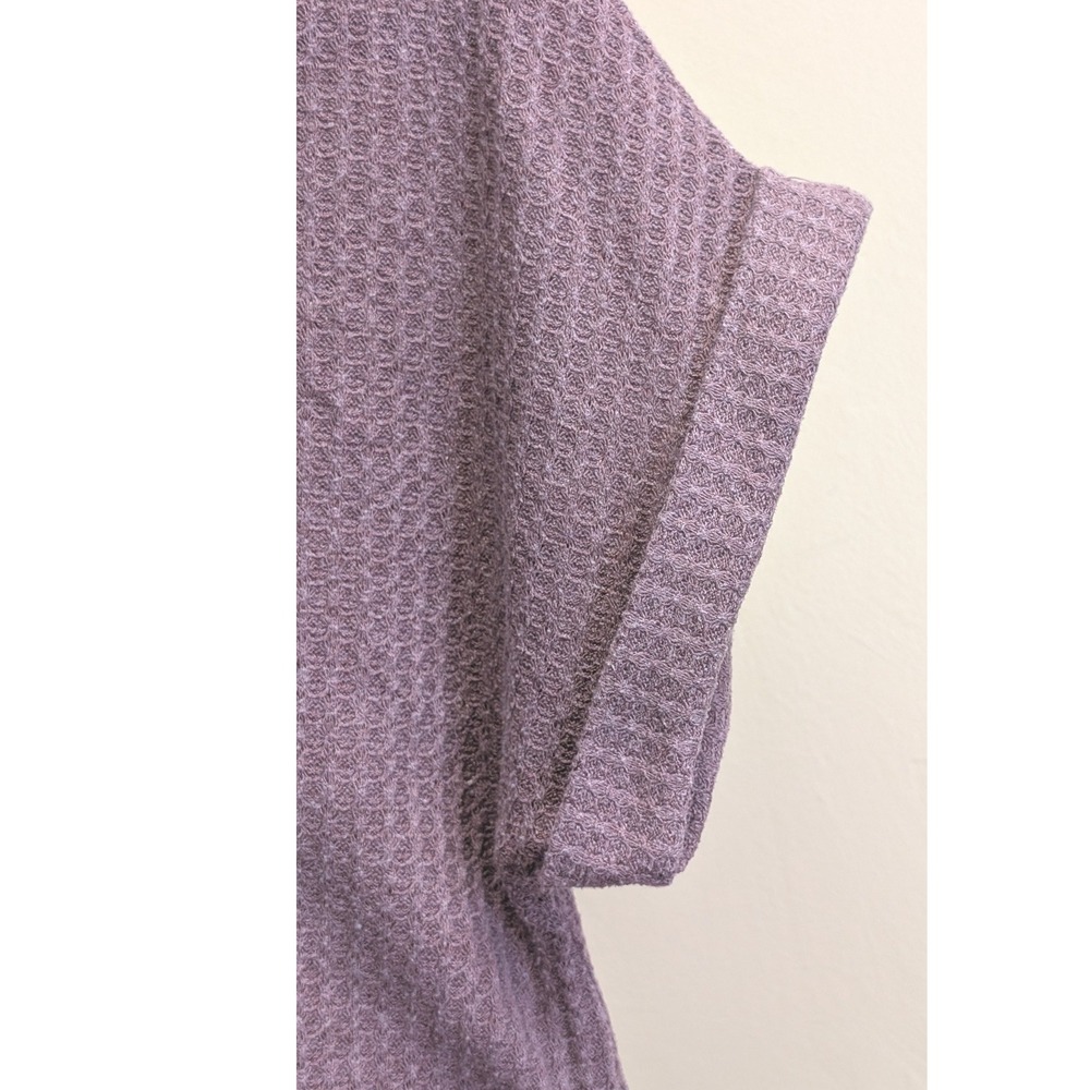 Emery Rose Womens Waffle Knit Henley Top S Purple V-Neck Short Sleeve Tee Casual - Picture 5 of 9